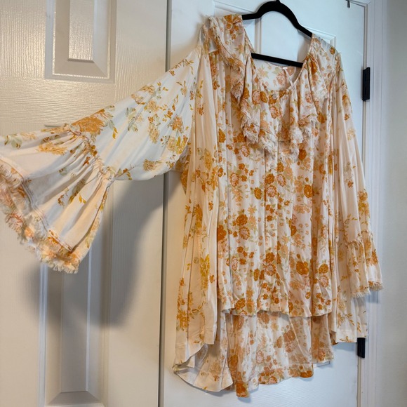 Free People Loretta Tunic Top Oversized Ruffle Tea Combo Floral Boho Chic Medium - Picture 10 of 14